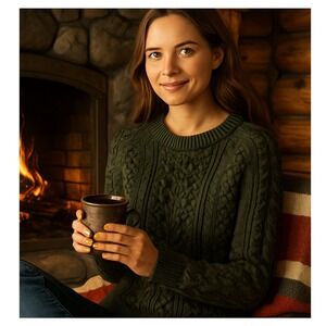 J.Crew‎ Green Cable Knit Bobble Sweater Lambswool Blend Womens S Chunky Gorpcore